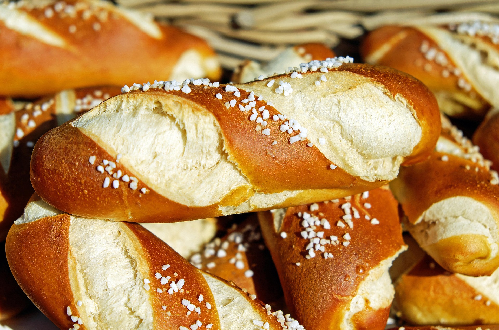 Pretzels stacked on a plate