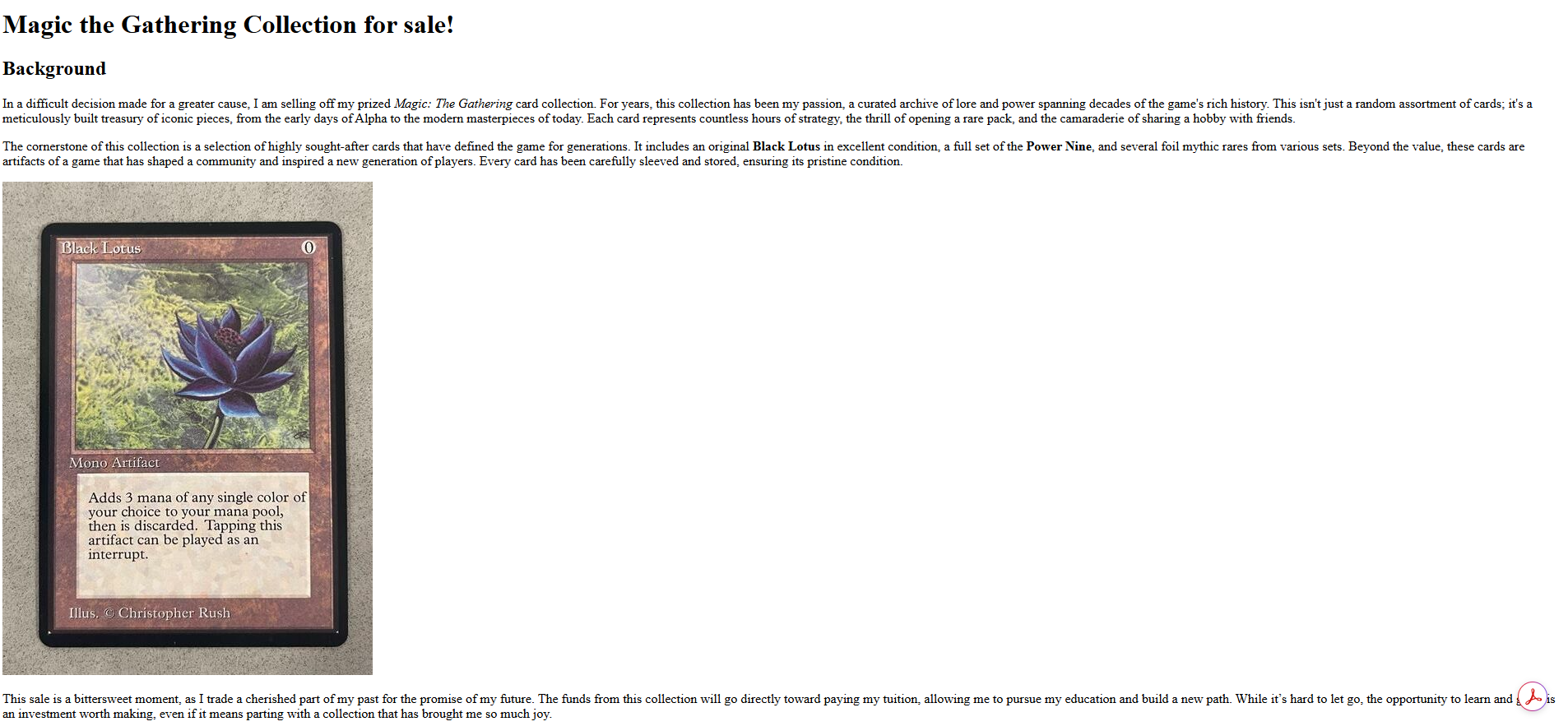 Screenshot of a basic HTML only site